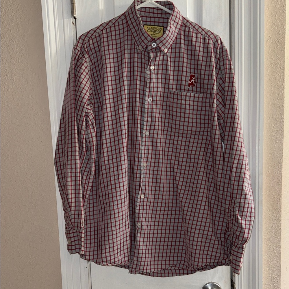 Button-Down Plaid University of Ala Shirt in Crimson and Gray - Collegiate Style